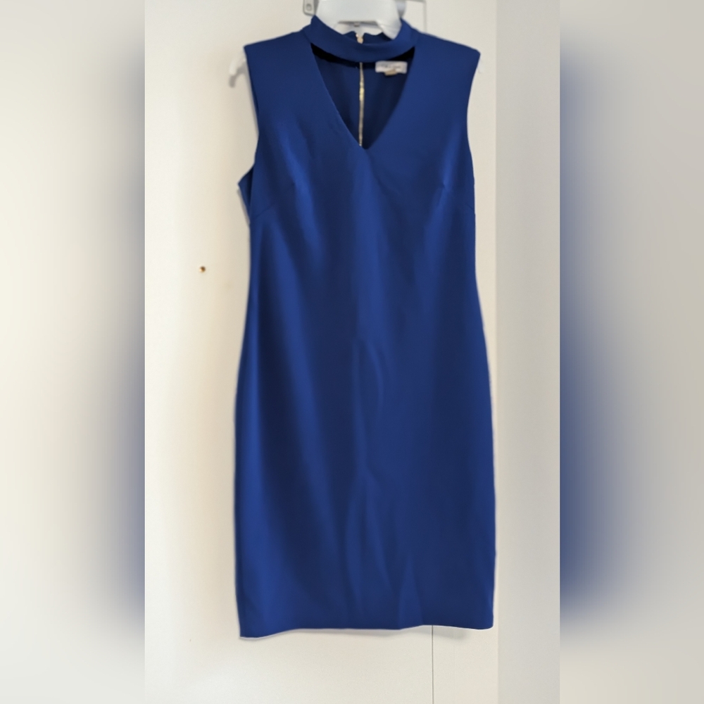 Calvin Klein Dark Blue Mock Neck Keyhole Dress Size 8